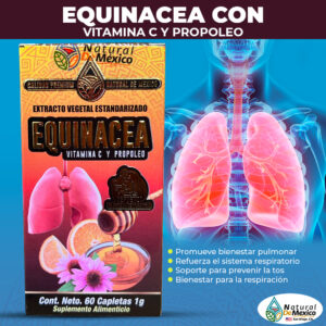 Equinácea Vitamina C y Propóleo Suplemento 60 Capletas 1g. Natural de Mexico
