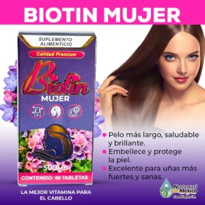 Biotin Mujer Suplemento Natural 60 Tabs. 1g. Salud para el Cabello, Uñas y la Piel