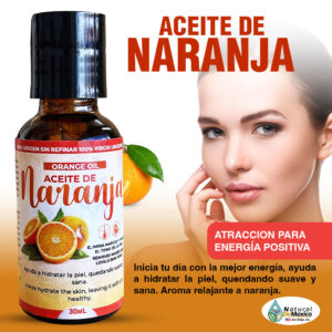 Aceite de Naranja Ayuda a hidratar la piel. quedando suave y sana. Elimina marcas de acné y recupera el tono original de la piel. Excelente para aportar energía y buena actitud gracias a su aroma cítrica.