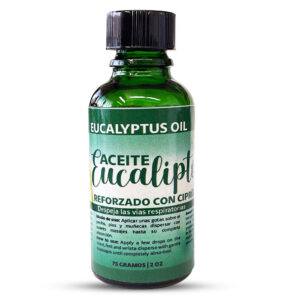 Eucalipto Aceite Virgen - Reforzado con Ciprés. Este producto ayuda a eliminar las mucosidades y limpia las vías respiratorias para permitir un pasaje de aire limpio y permanente. Acción efectiva en el tratamiento de los síntomas del resfriado.