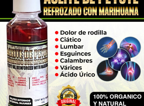 Aceite de Peyote - Oíl. Para ayudar a aliviar dolores de rodilla, dolores articulares, dolor del nervio ciático, dolor Lumbar, puede ayudar a calmar calambres, dolor de esguinces, várices y ácido urico.