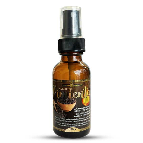 Aceite de Pimienta Ayuda a disminuir el dolor y reumatismo. Nutrición para la piel y el cabello, debido al contenido de vitaminas y minerales que contiene nuestro aceite.