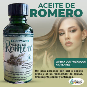 Aceite de Romero 100% virgen sin refinar. Resulta útil en la vida cotidiana para cosas cómo promover un cabello de apariencia sedosa, dar un masaje relajante, cocinar, comidas saludables y más.