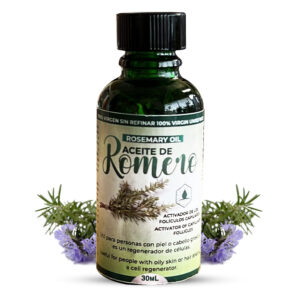 Aceite de Romero 100% virgen sin refinar. Resulta útil en la vida cotidiana para cosas cómo promover un cabello de apariencia sedosa, dar un masaje relajante, cocinar, comidas saludables y más.