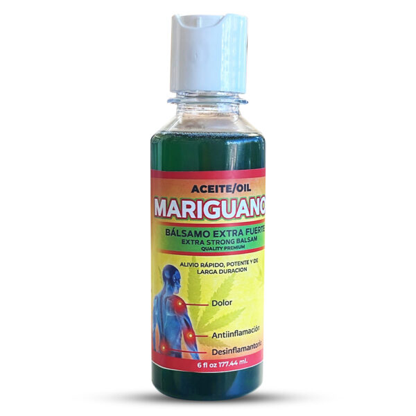Aceite de Mariguanol - Oil. Para aliviar dolores e inflamaciones en el cuerpo; cuando se aplica sobre la piel puede reducir la hinchazón y el dolor. Ayuda en : • El Reumatismo • Artritis • Inflamación • Analgésico • Dolores Musculares • Dolor de Espalda.