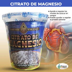 Citrato de Magnesio Es esencial para el funcionamiento normal del cuerpo y es importante para la salud ósea, cardiovascular, nerviosa y muscular.