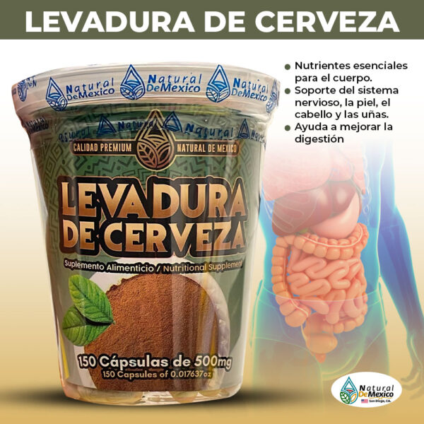 Levadura de Cerveza Contiene una variedad de vitaminas del grupo B, cómo las vitaminas B1 ( tiamina), B2 (riboflavina), B3 (niacina), B6 (piridoxina) y B9 (ácido fólico). Estas vitaminas son esenciales para el metabolismo energético, el sistema nervioso y la salud de la piel.