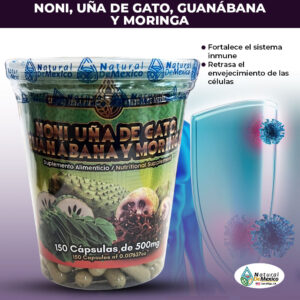 Noni, Uña de gato, Guanabana y Moringa